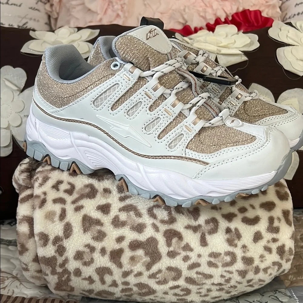 Avia Women's Glitter Sneakers - White and Gold - Picture 1 of 8